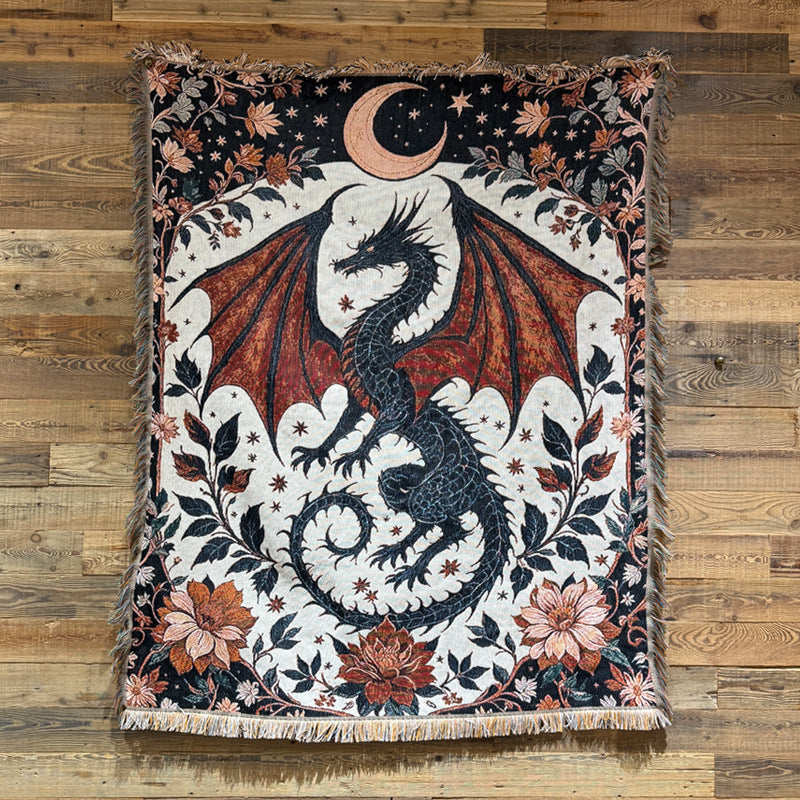 Aesthetic Boho Sun Blanket, Vintage Woven Throw with Fringe