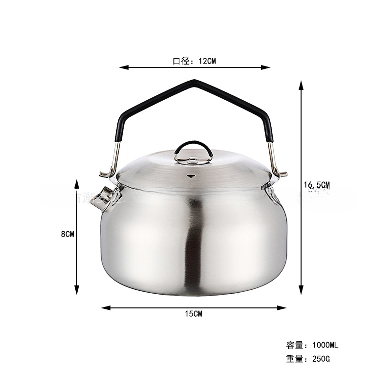 304 Stainless Steel 1L Open Fire Camping Kettle