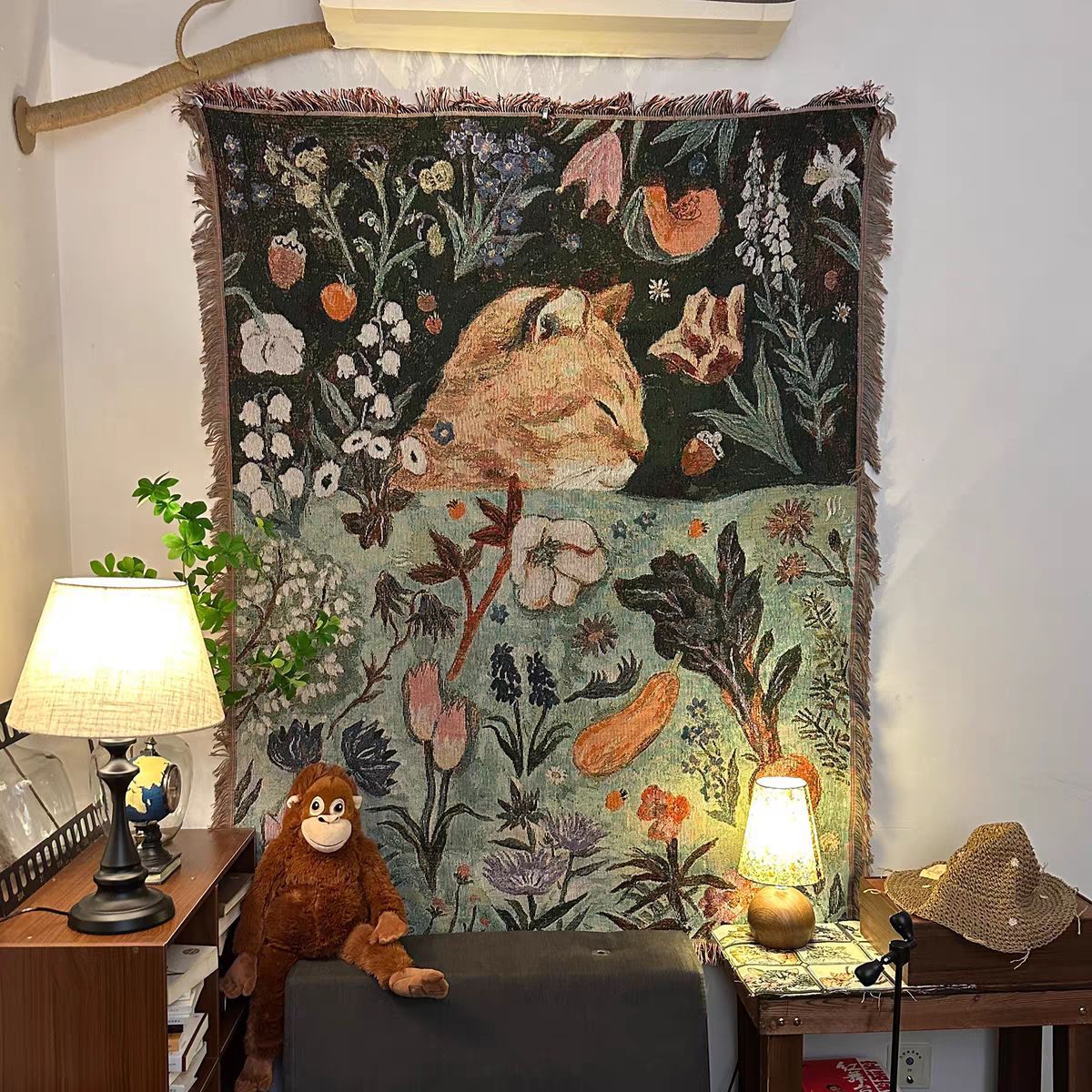 Aesthetic Boho Sun Blanket, Vintage Woven Throw with Fringe