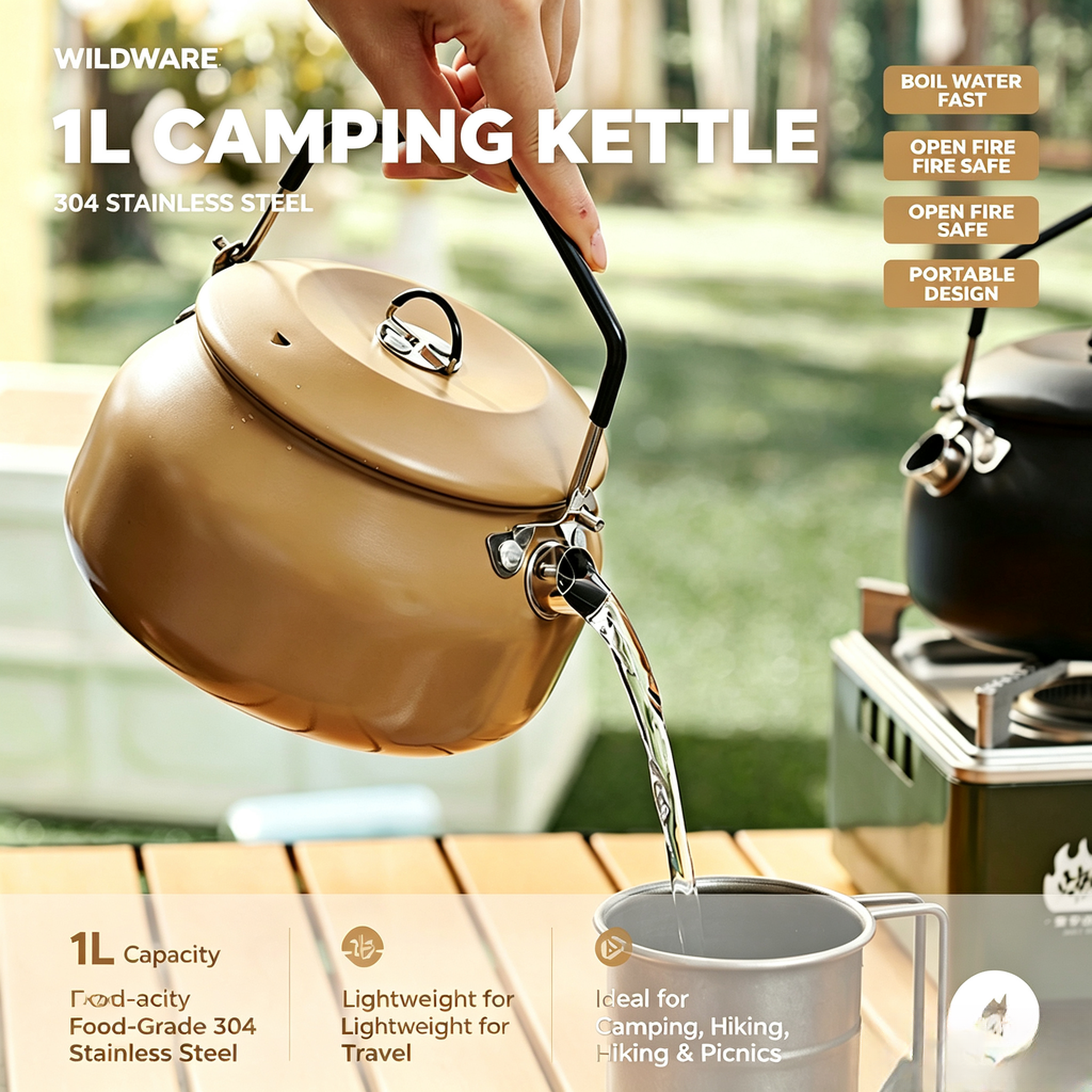 304 Edelstahl 1L Camping-Kessel für offenes Feuer