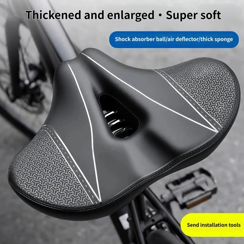 Wide Thick Bicycle Saddle With Dual Shock Absorption