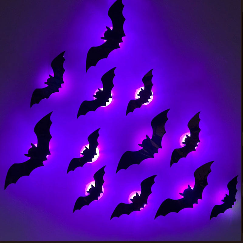 Adesivi murali a LED luminosi con pipistrelli 3D per Halloween