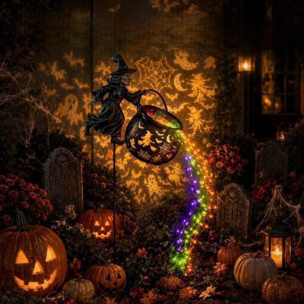 Halloween Witch Cauldron Garden Stake Light