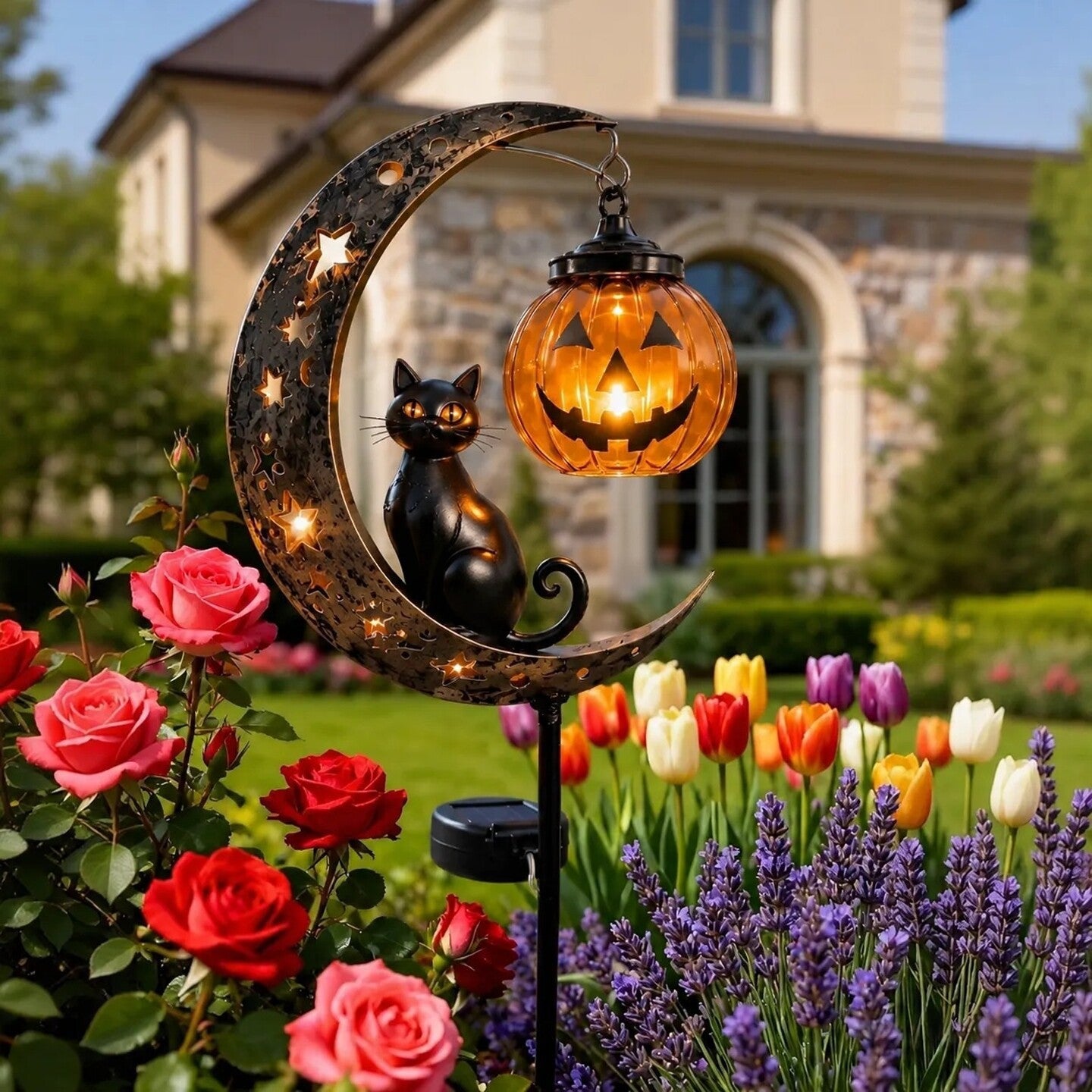 Solar Cat Moon Pumpkin Stake Light | Halloween