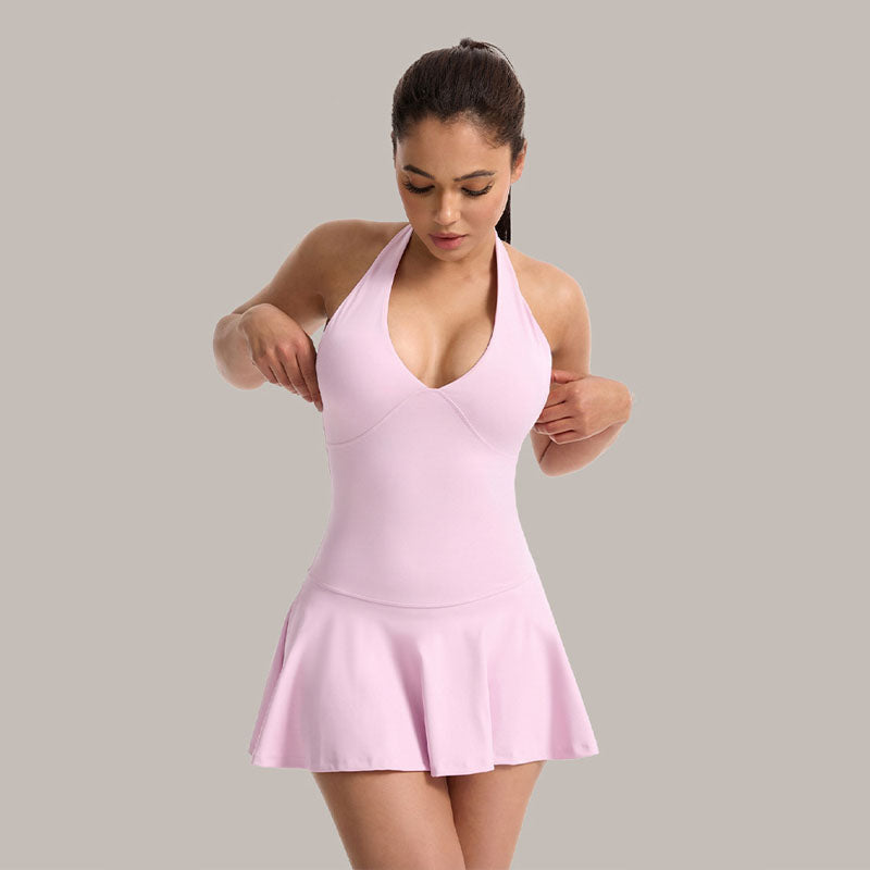 Women Halter Tennis Dress Built-in Shorts