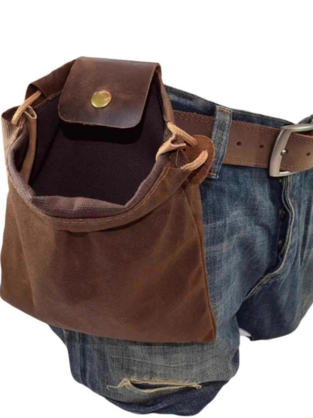 Canvas Storage Bag with Leather Snap
