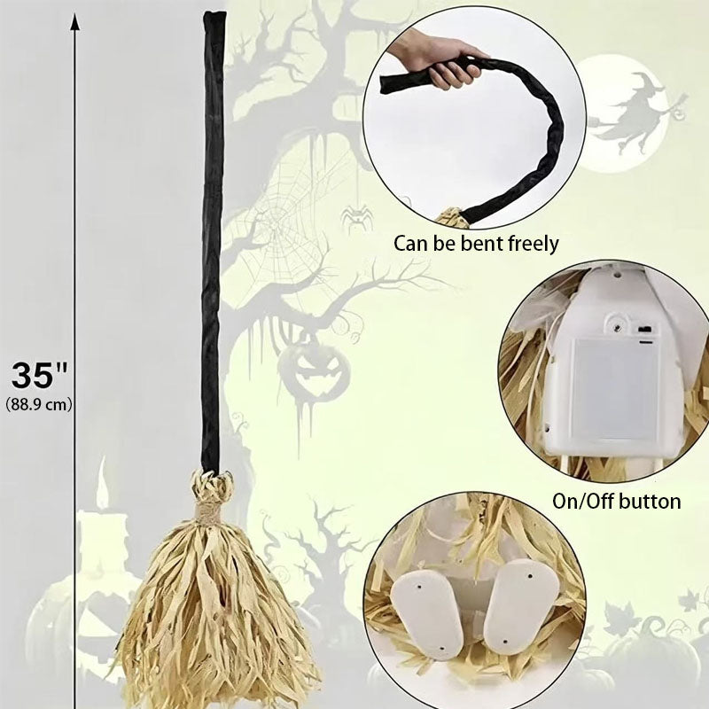 Animated Lighted Witch Broom Halloween Decor
