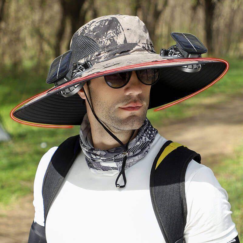 Cappello da Sole a Tesa Larga con Ventola Solare