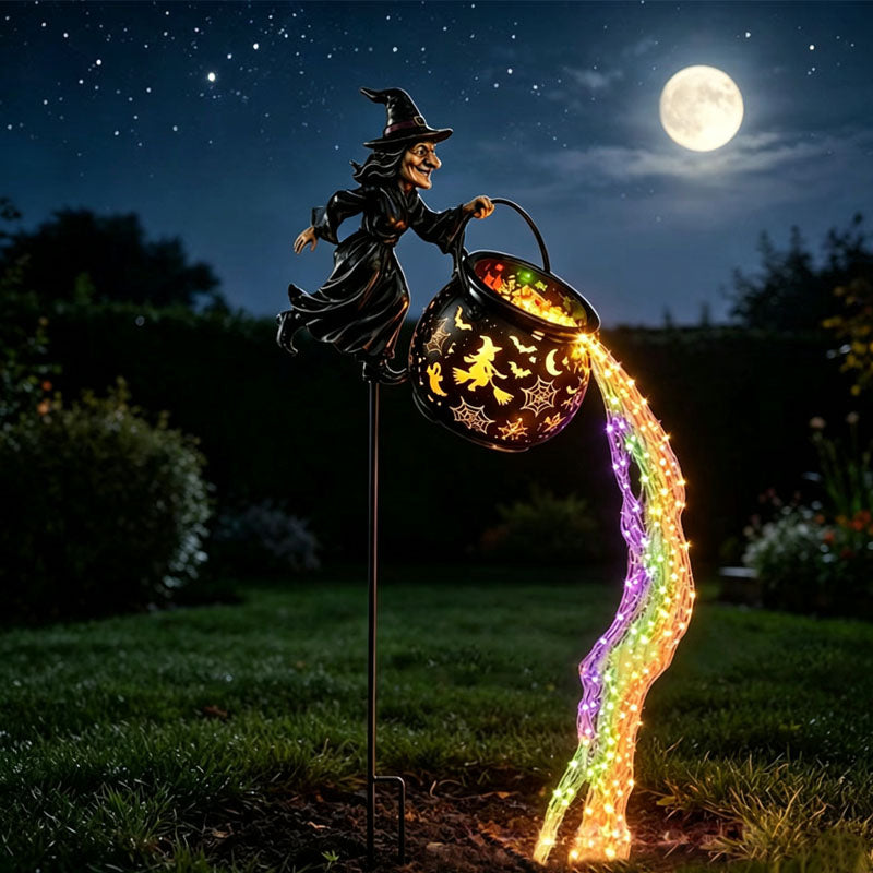 Halloween Witch Cauldron Garden Stake Light