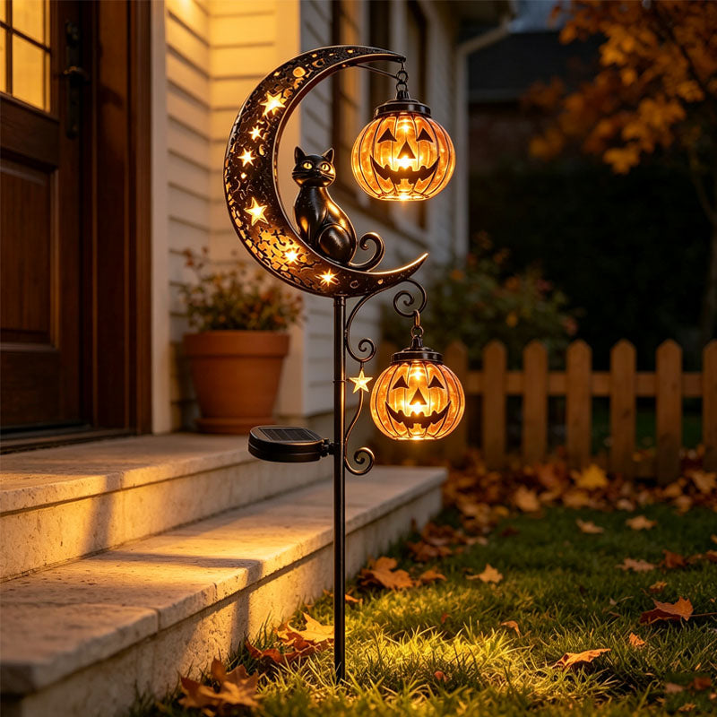 Solar Cat Moon Pumpkin Stake Light | Halloween