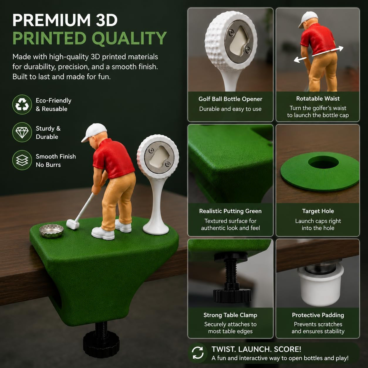 Abridor de Garrafas Mini-Bar Golfer para Bordas de Mesa
