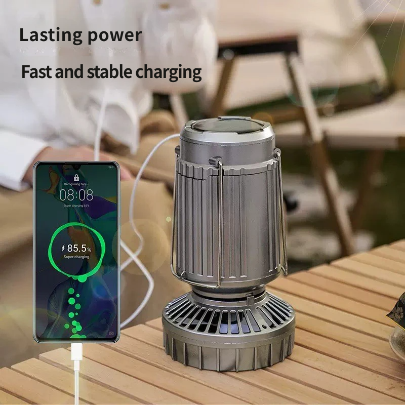 Ventola Solare Portatile per Campeggio con Lanterna LED e Power Bank