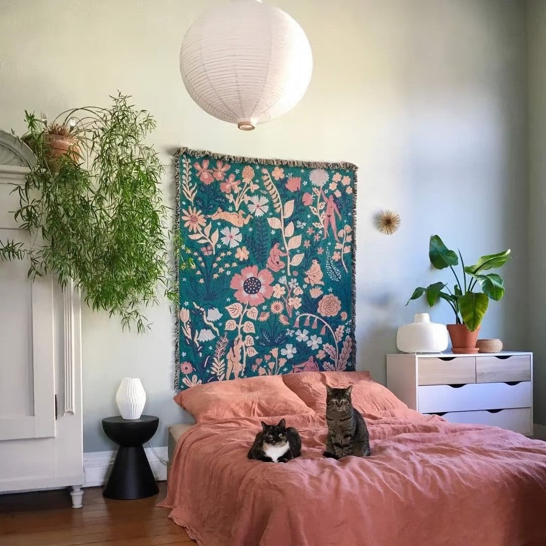 Aesthetic Boho Sun Blanket, Vintage Woven Throw with Fringe