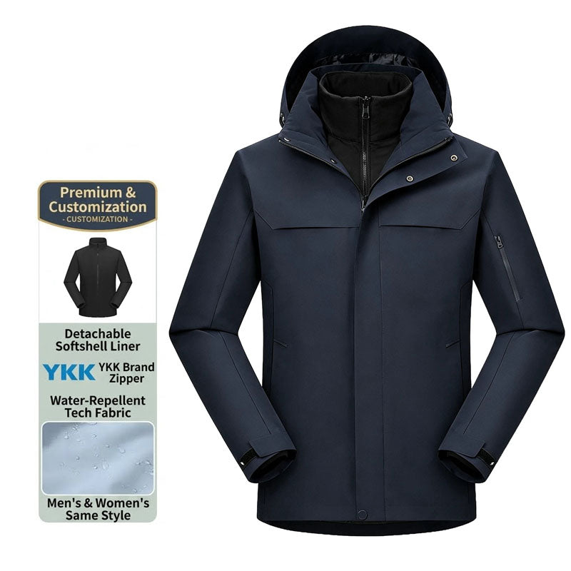 Unisex 3-in-1 Outdoor Windproof and Waterproof Shell Jacket