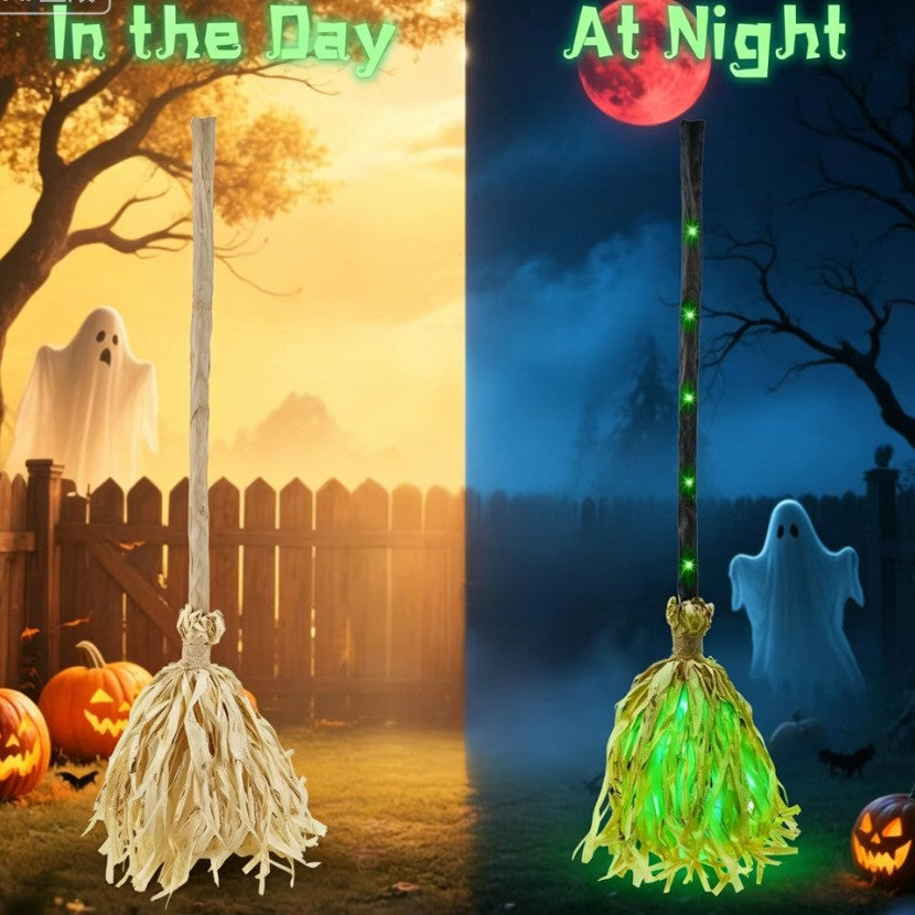 Animated Lighted Witch Broom Halloween Decor