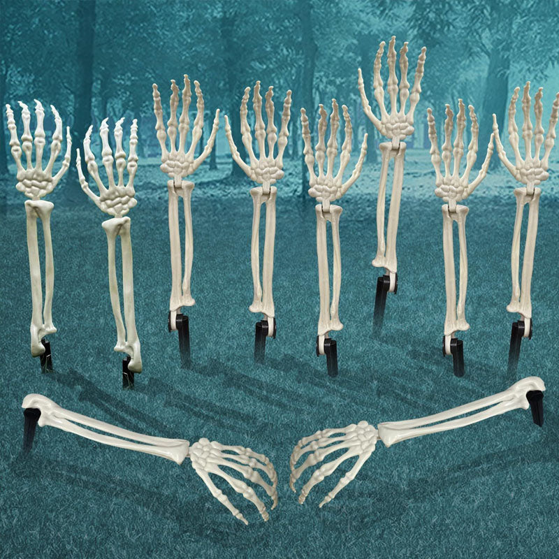 Decorazioni per giardino con pali a forma di braccia di scheletro per Halloween