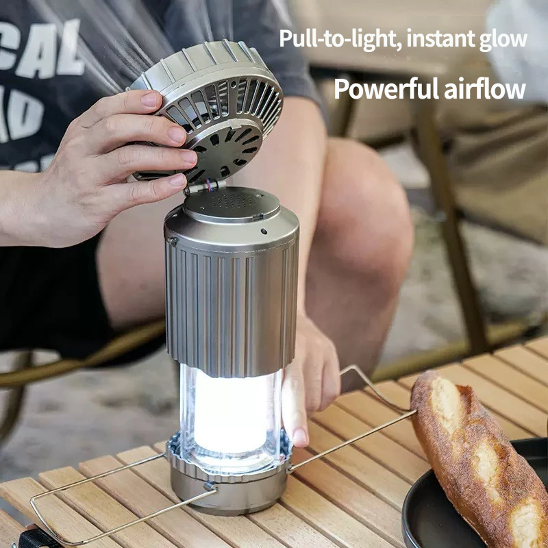 Ventola Solare Portatile per Campeggio con Lanterna LED e Power Bank