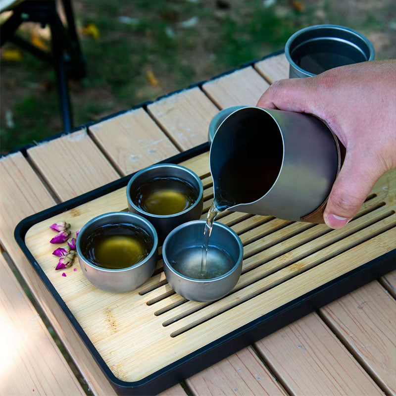 Service à thé en titane portable pour le camping et les voyages