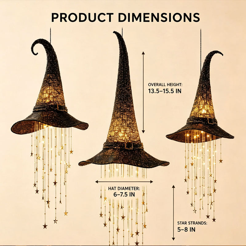Halloween Hanging Lighted Witch Hat With Star Tassels