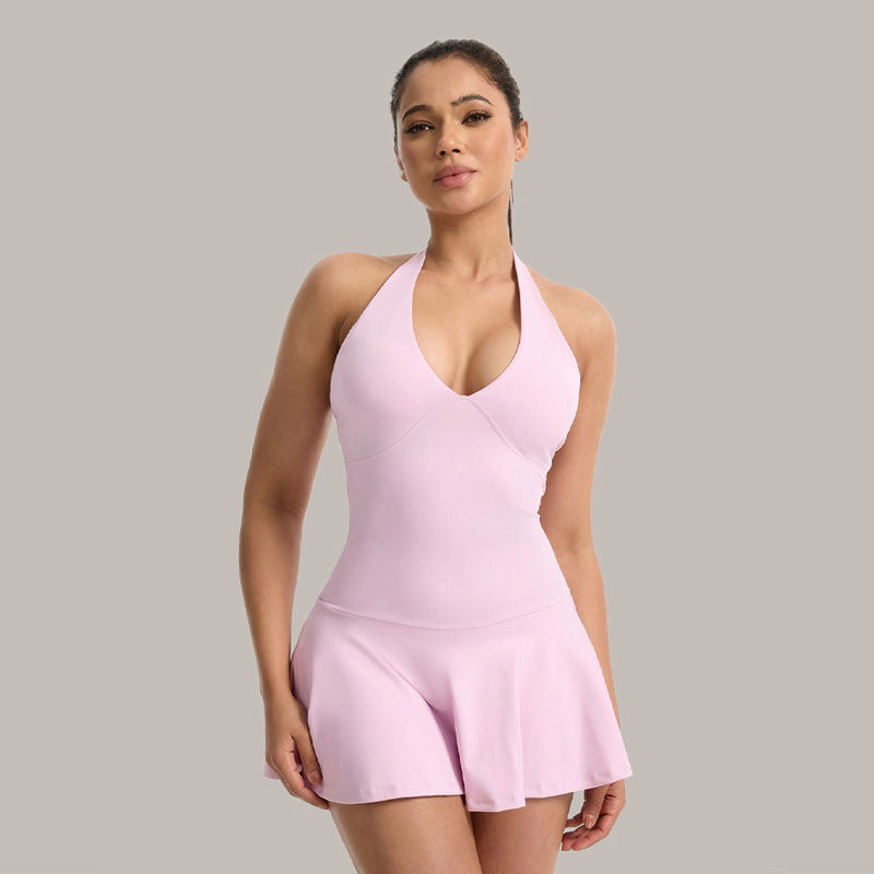 Women Halter Tennis Dress Built-in Shorts