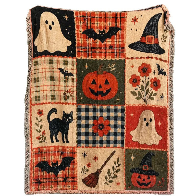 Coperta Throw con Nappine, Zucca e Fantasma di Halloween