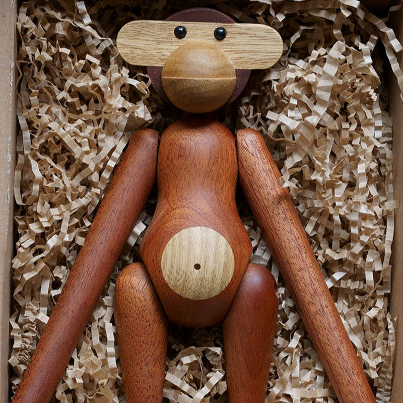 Figurina decorativa di scimmia articolata in legno