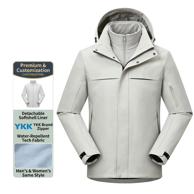 Unisex 3-in-1 Outdoor Windproof and Waterproof Shell Jacket