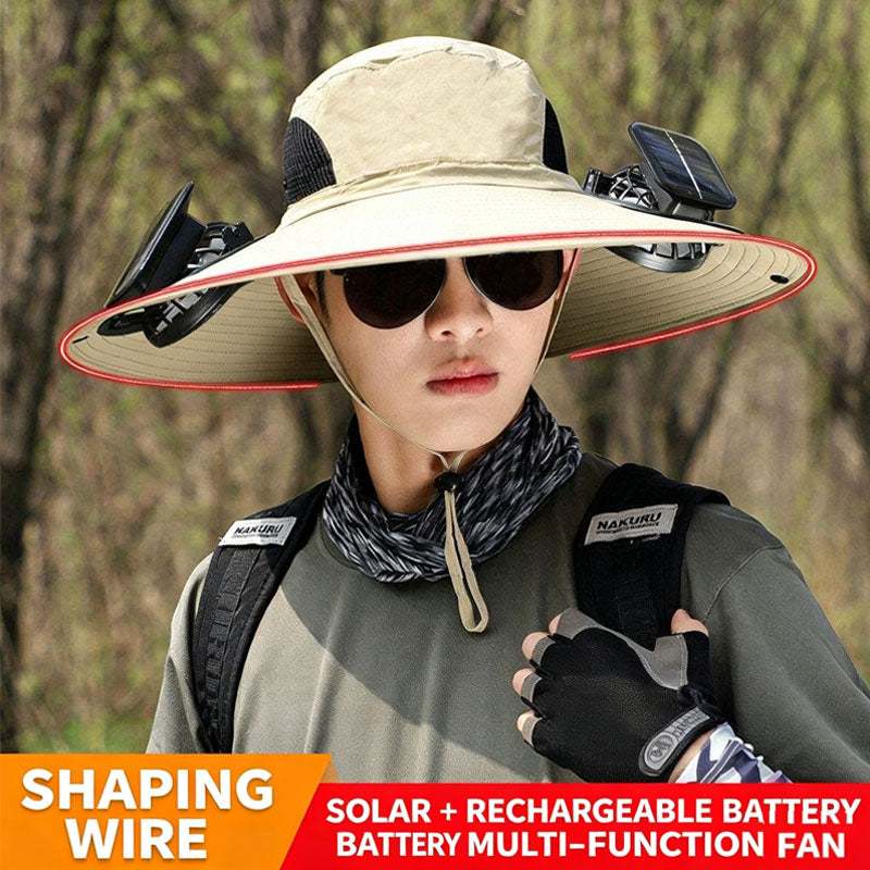 Cappello da Sole a Tesa Larga con Ventola Solare