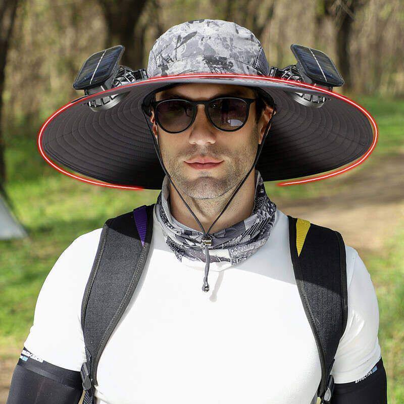 Cappello da Sole a Tesa Larga con Ventola Solare