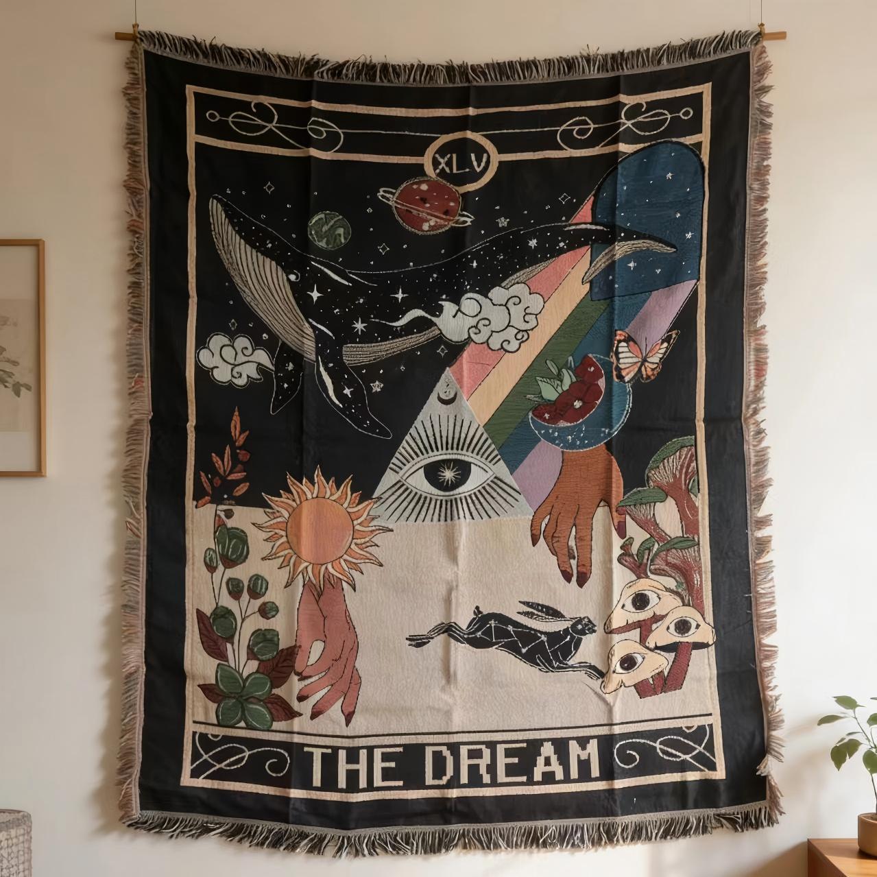 Aesthetic Boho Sun Blanket, Vintage Woven Throw with Fringe