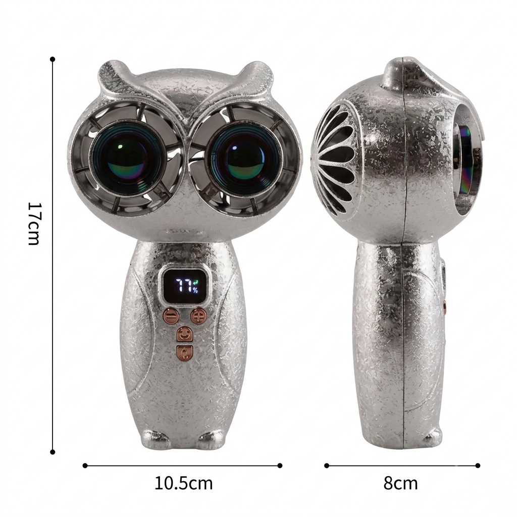 Owl-Shaped Dual-Turbine Handheld Fan