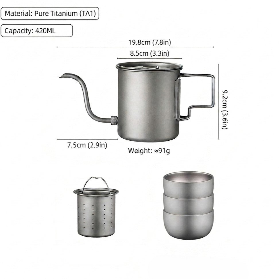Set per Caffè e Tè in Titanio Puro per Escursioni in Zona Selvaggia