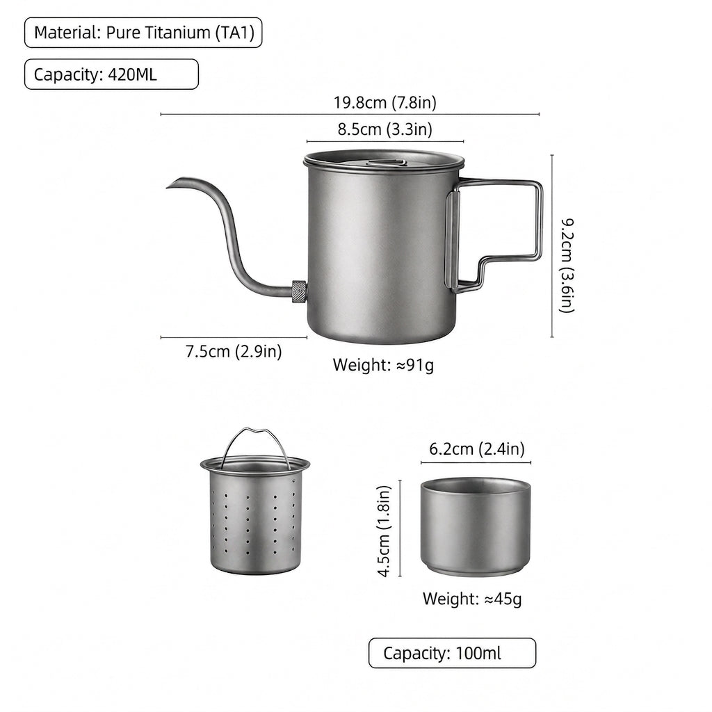 Set de Café y Té de Titanio Puro para Zonas Recónditas