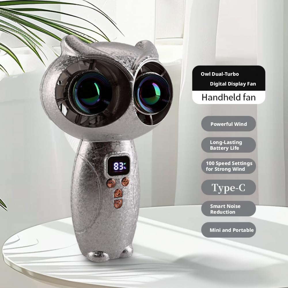 Owl-Shaped Dual-Turbine Handheld Fan