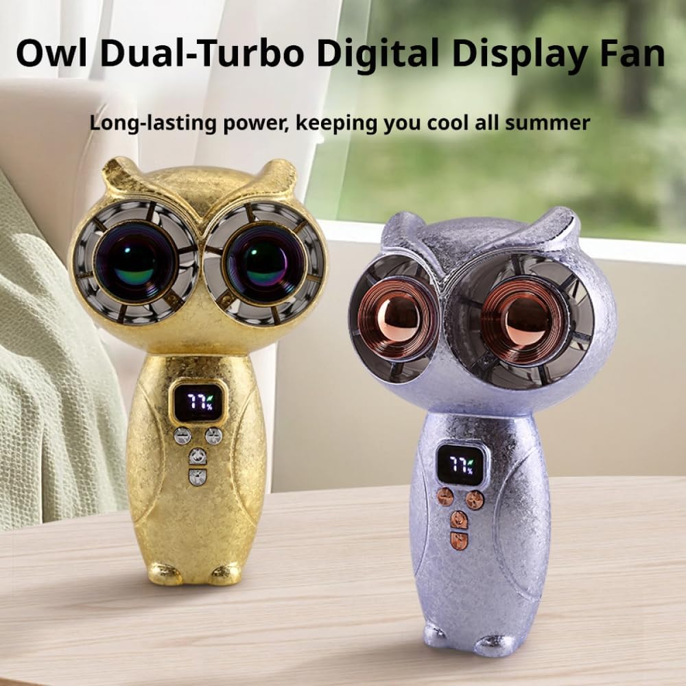 Owl-Shaped Dual-Turbine Handheld Fan