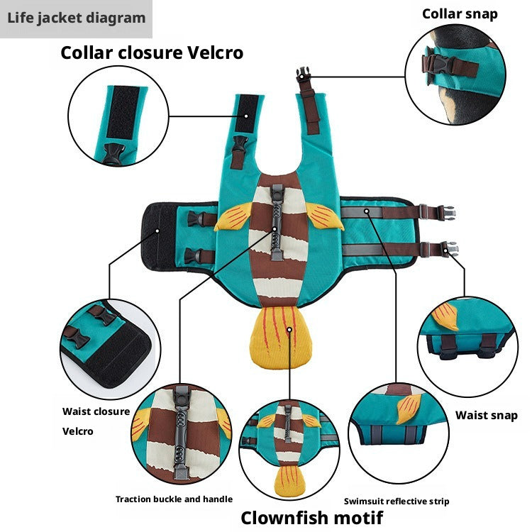 Clownfish Dog Life Jacket Reflective Swim Vest