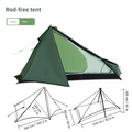 Tenda da backpacking ultraleggera per 1 persona, supportata da bastoni da trekking