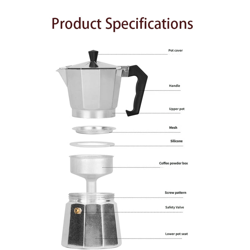 Caffettiera Moka in Alluminio per Espresso a Fornello