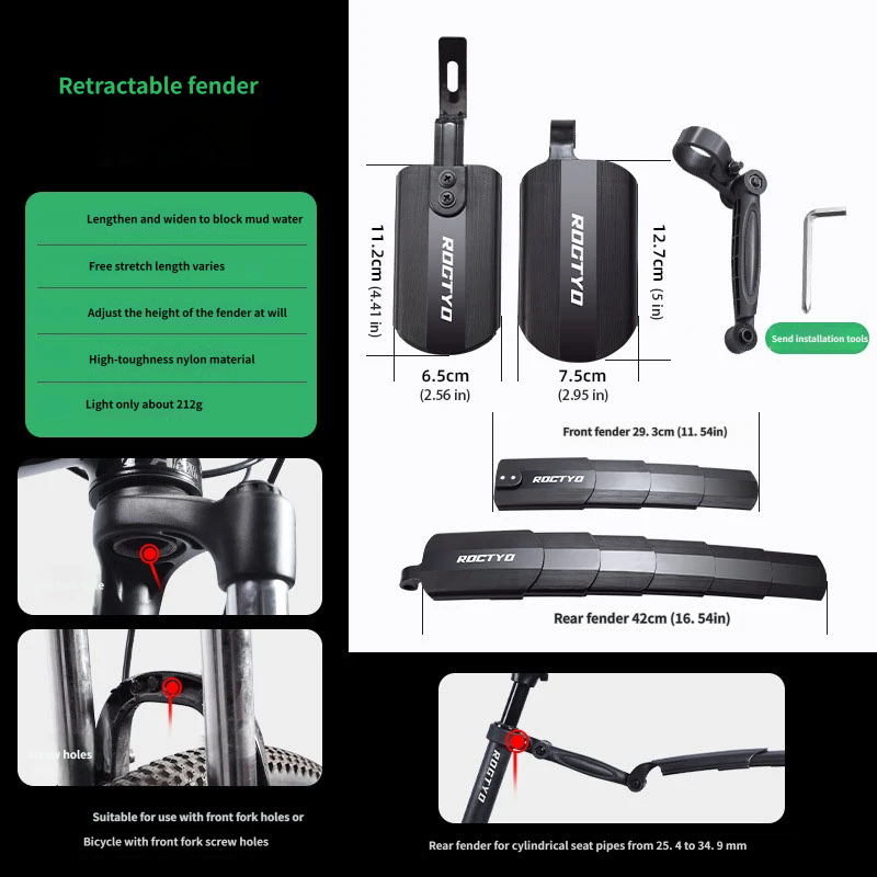 Adjustable, Telescopic, and Foldable Bicycle Mudguards (Pair)