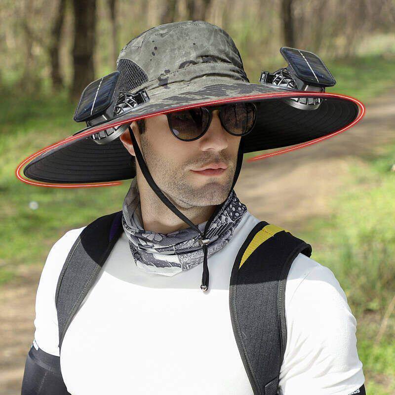 Cappello da Sole a Tesa Larga con Ventola Solare