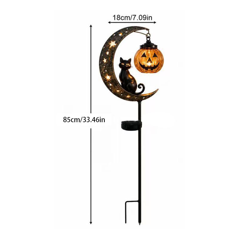 Solar Cat Moon Pumpkin Stake Light | Halloween