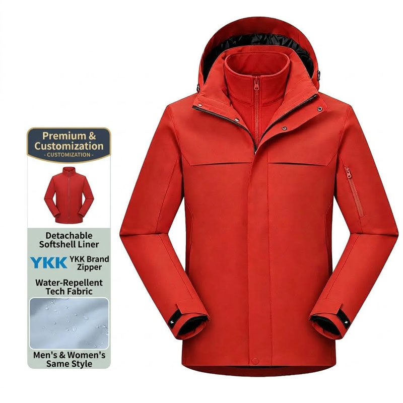 Unisex 3-in-1 Outdoor Windproof and Waterproof Shell Jacket