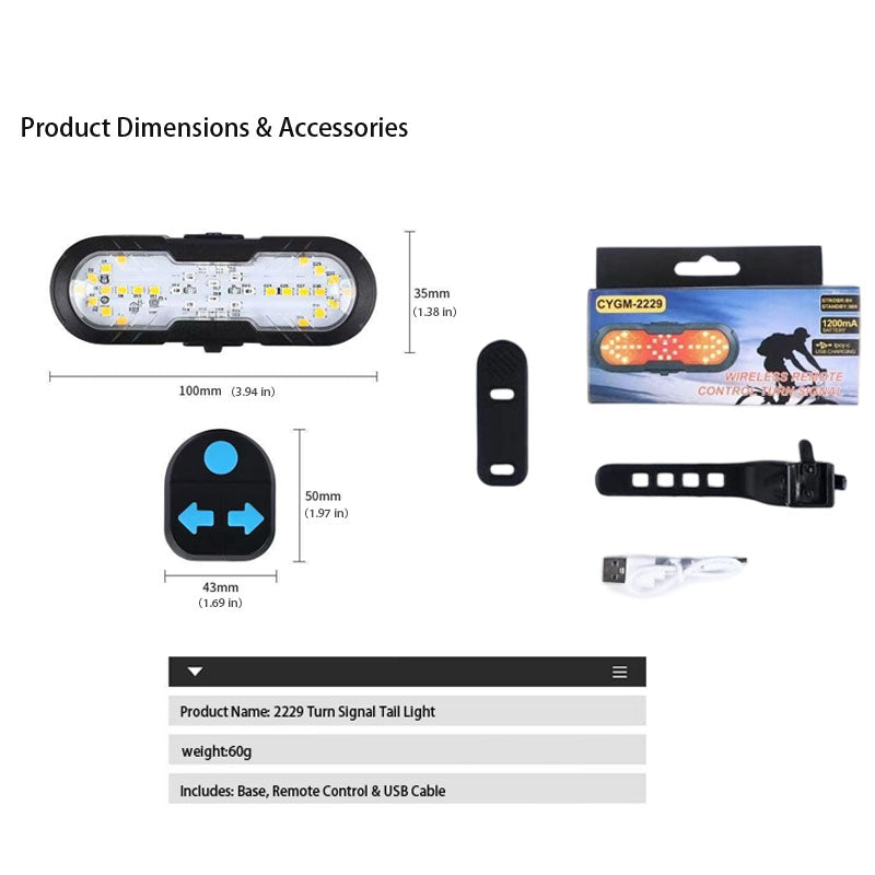 Bike Wireless Remote Turn Signal Tail Light