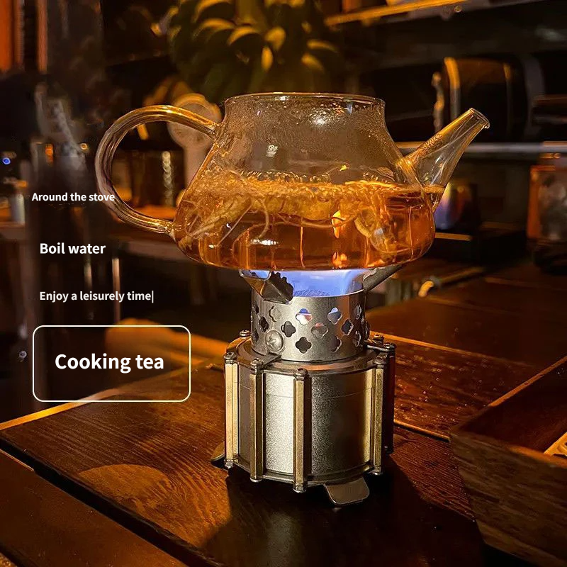 Bruciatore portatile multiuso a alcool con copertura con vista sul fuoco