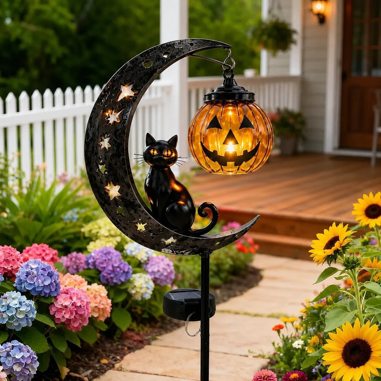 Solar Cat Moon Pumpkin Stake Light | Halloween