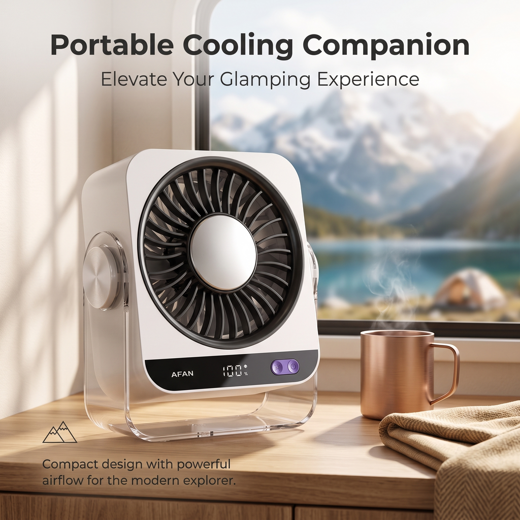 Draagbare oplaadbare bureau- en tentventilator