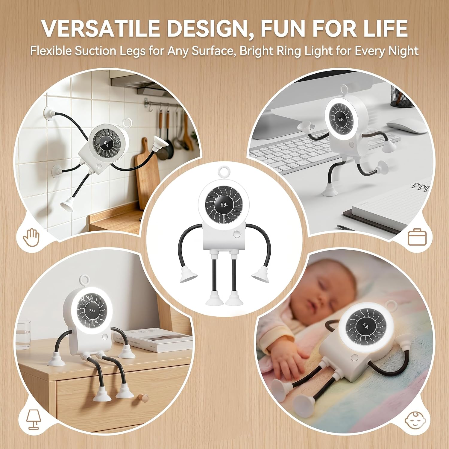 Bendable Stick-Figure Fan with LED Ring Light