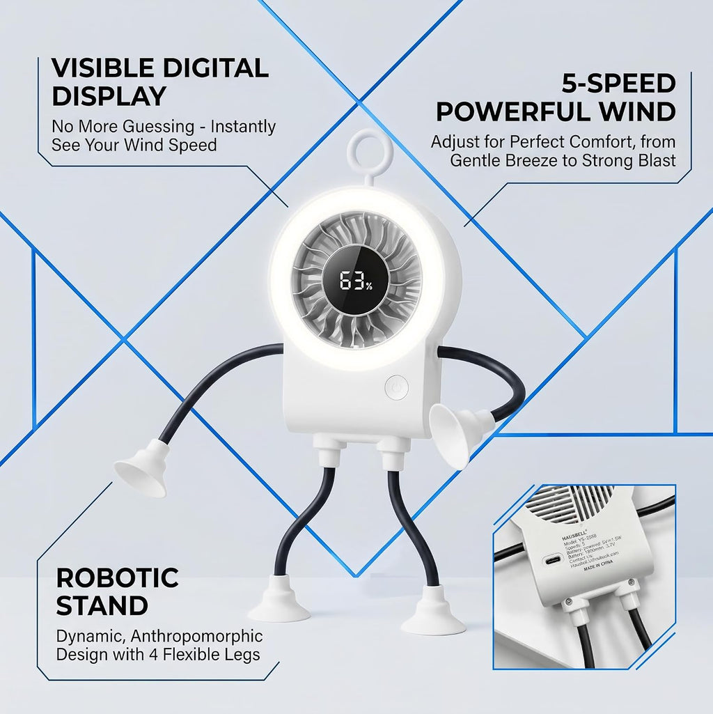 Bendable Stick-Figure Fan with LED Ring Light