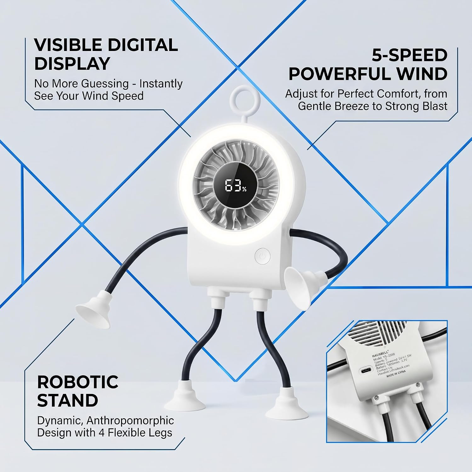 Bendable Stick-Figure Fan with LED Ring Light